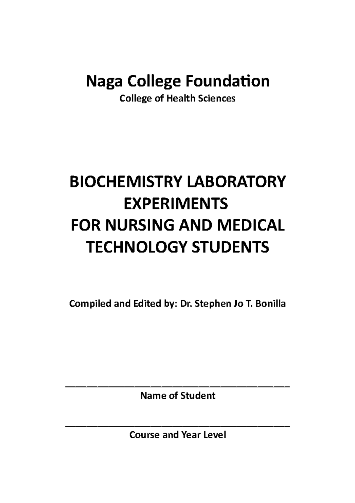 Biochem Lab Manual - laboator - Naga College Foundation College of ...