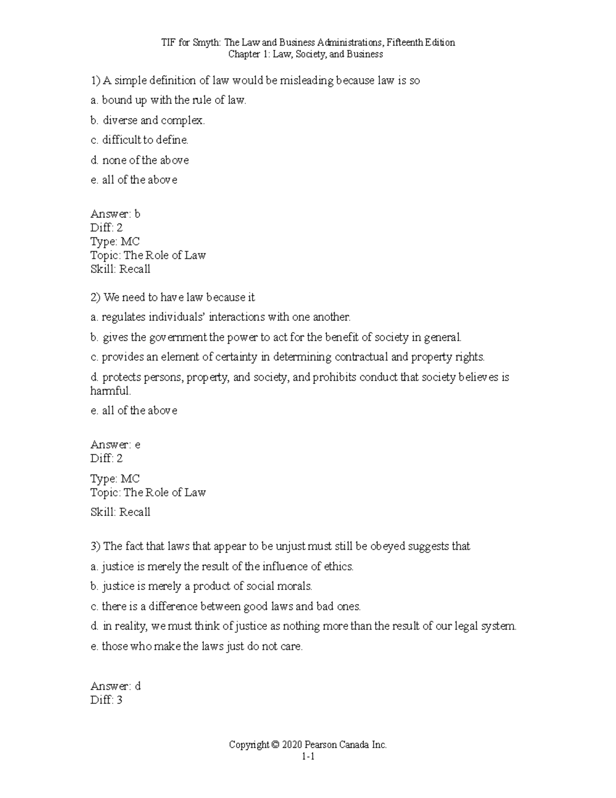 02 Smyth Lba 15e Tb Ch01 - Chapter 4 Test Bank - Chapter 1: Law ...