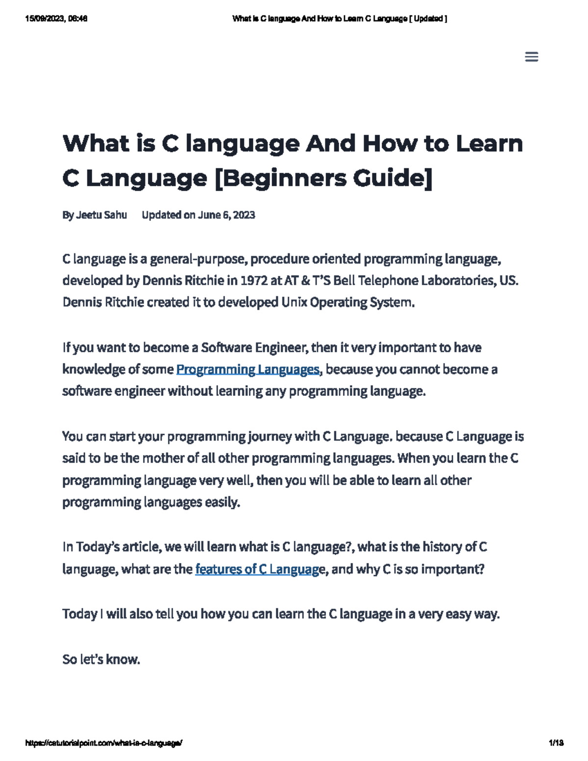 C Fundamentals - notes - 06:46 What is C language And How to Learn C ...