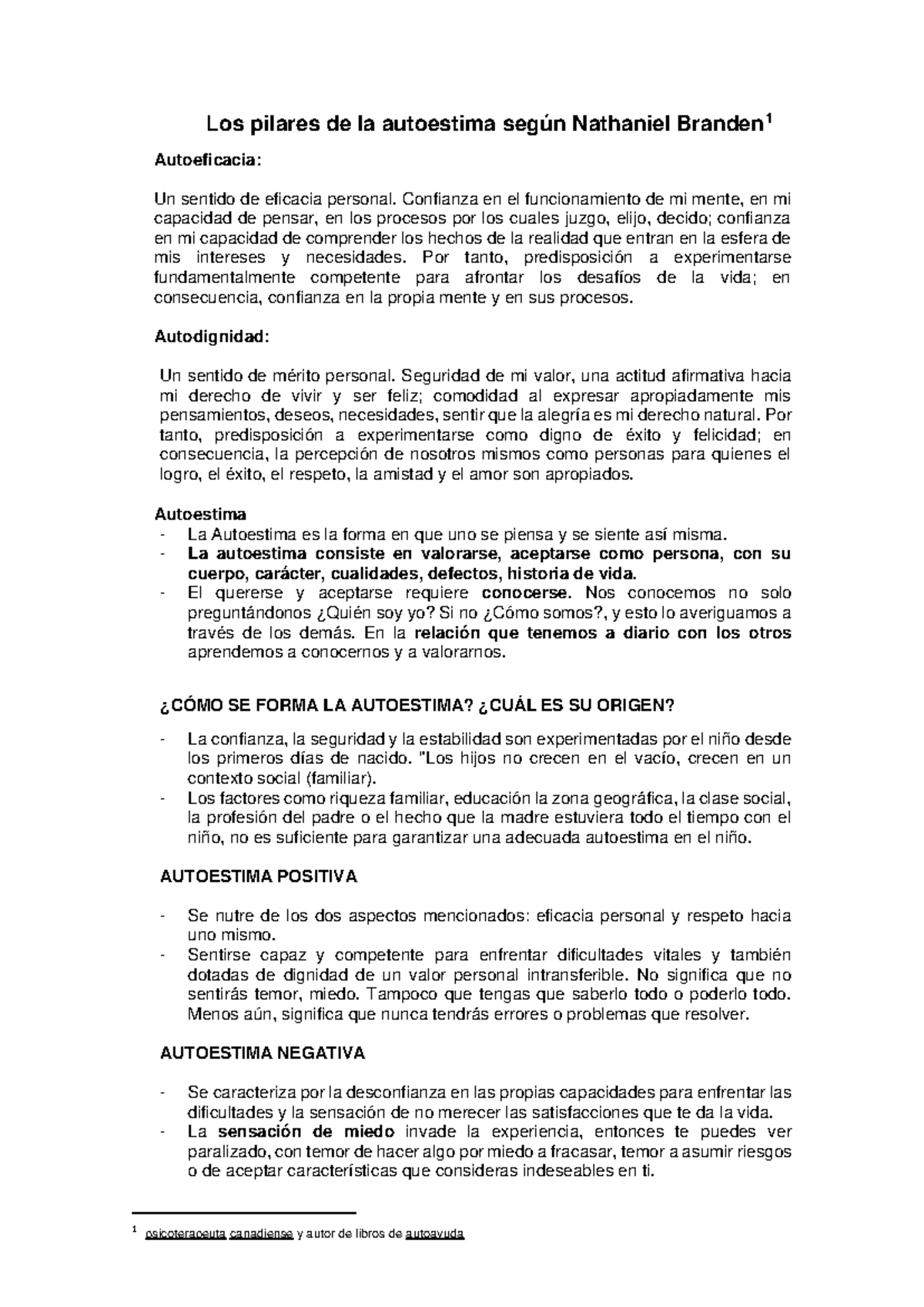 Los pilares de la autoestima según Nathaniel Branden - Los pilares de ...