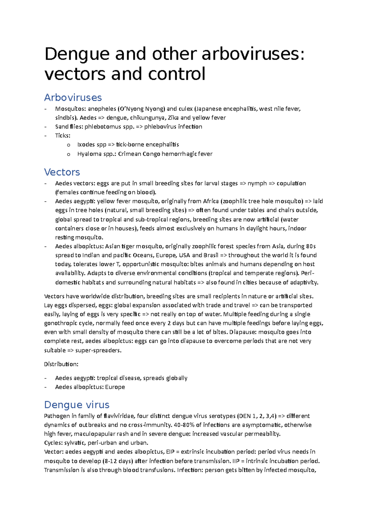 Dengue and other arboviruses - vectors and control - Dengue and other ...