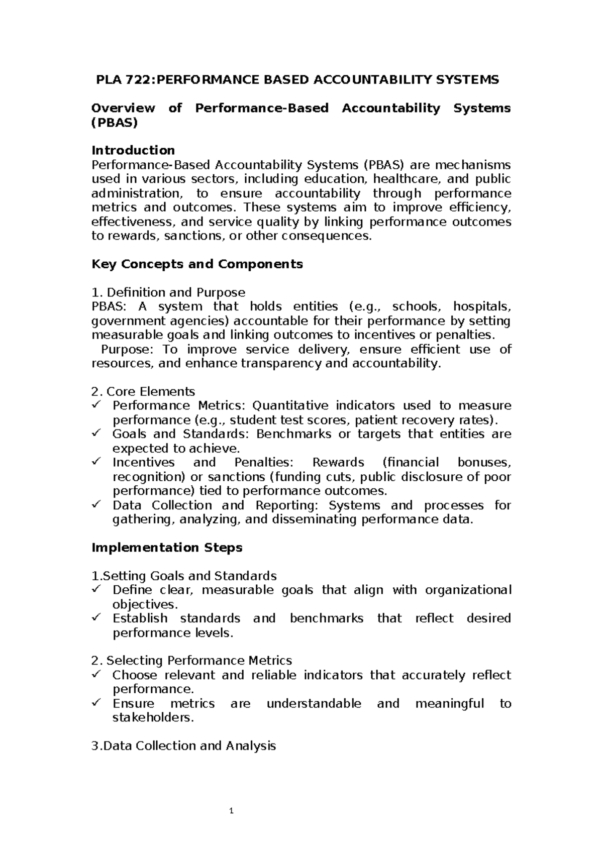PLA 722 - overview of PBAS - PLA 722:PERFORMANCE BASED ACCOUNTABILITY ...