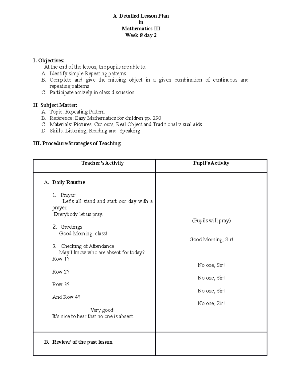 A Detailed Lesson Plan Repaired Repaired - A Detailed Lesson Plan in ...