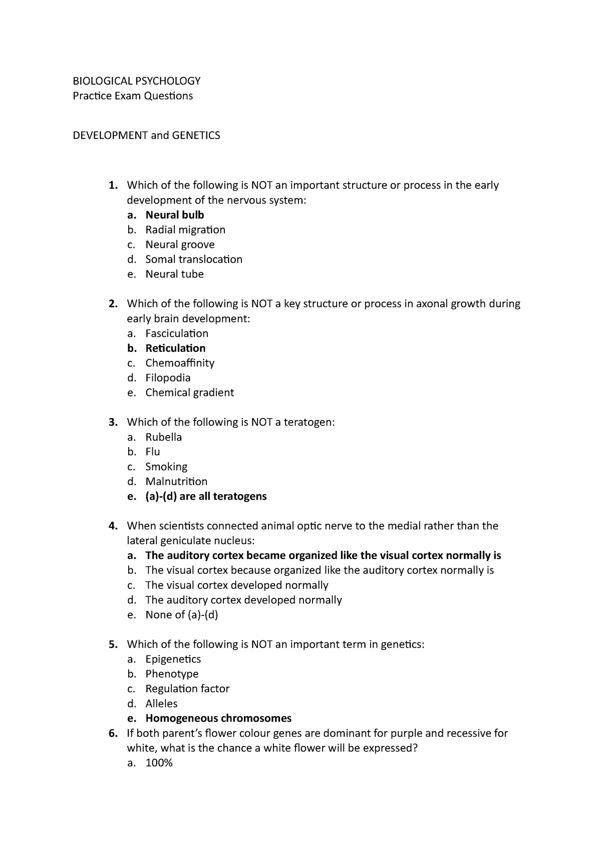 Practice Questions II Answers 2020 21 BIOLOGICAL PSYCHOLOGY Practice   Thumb 1200 1698 