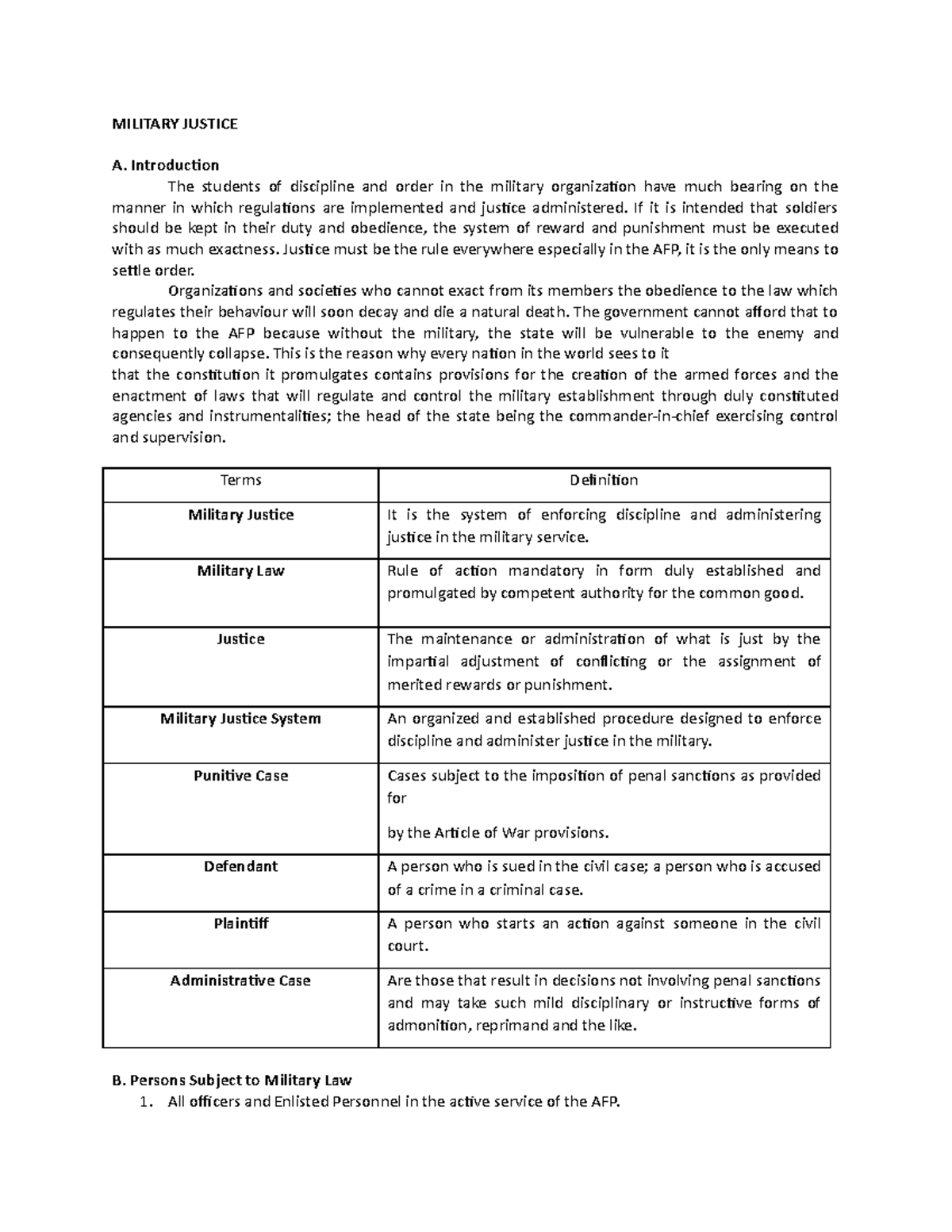 Lesson In Military Justice Lesson In ROTC - MILITARY JUSTICE A ...