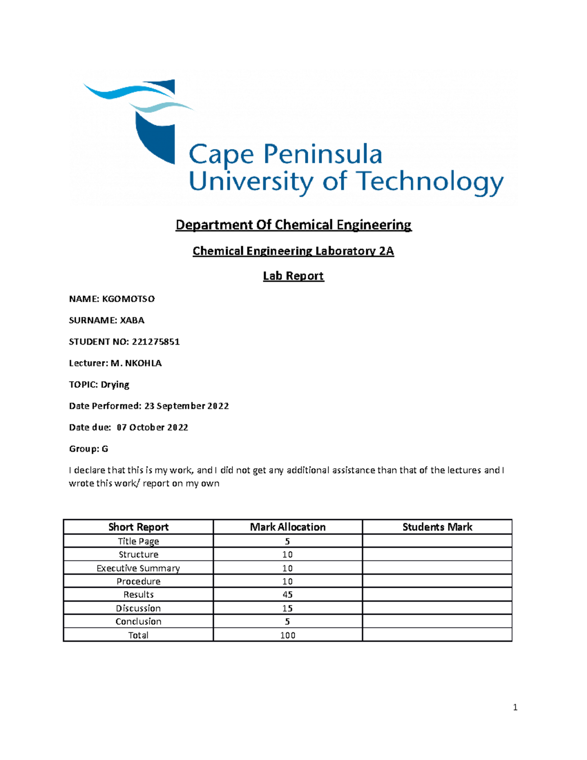 Table OF Content - rff - Department Of Chemical Engineering Chemical ...