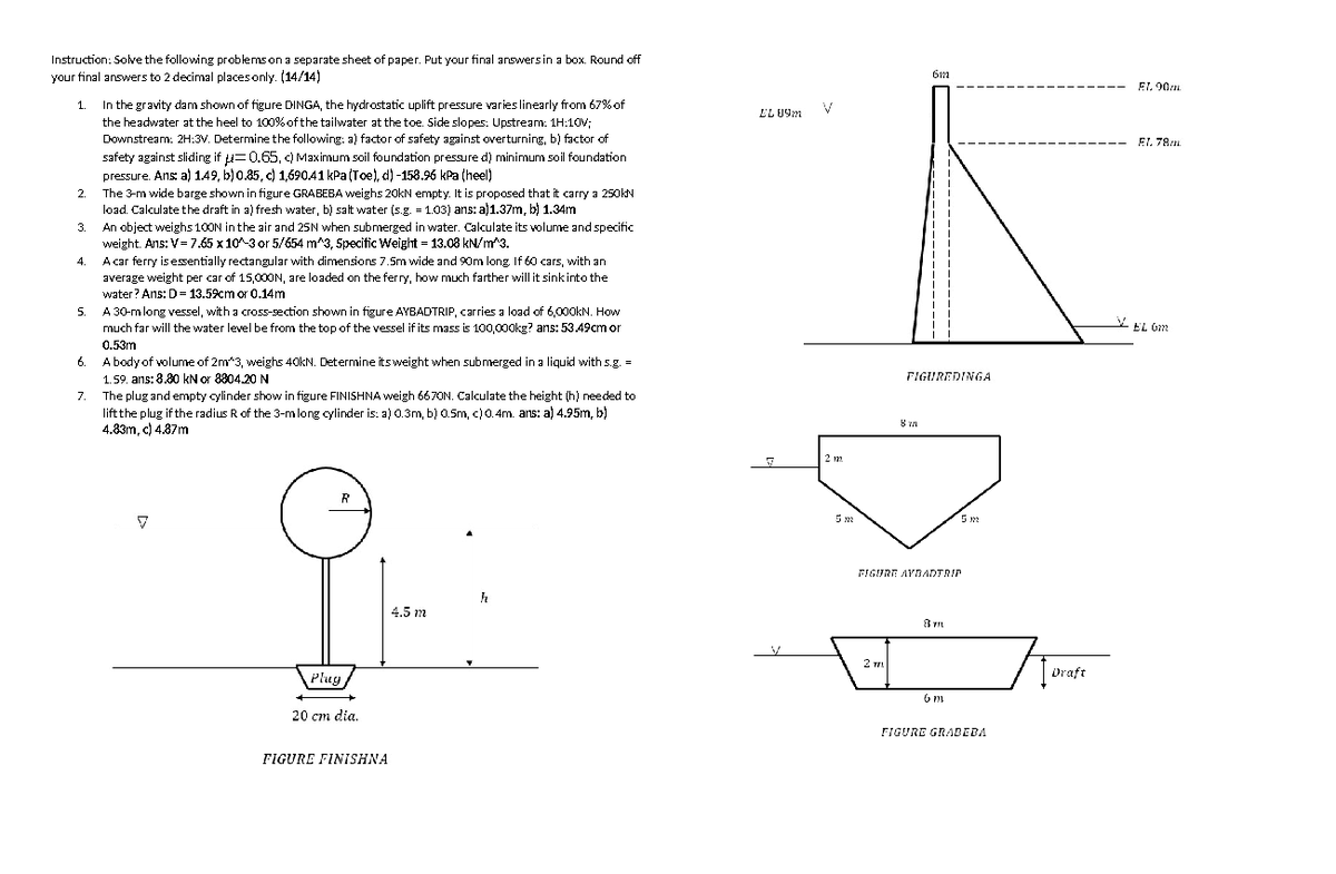 Hydraulics - Quiz - Instruction: Solve The Following Problems On A ...