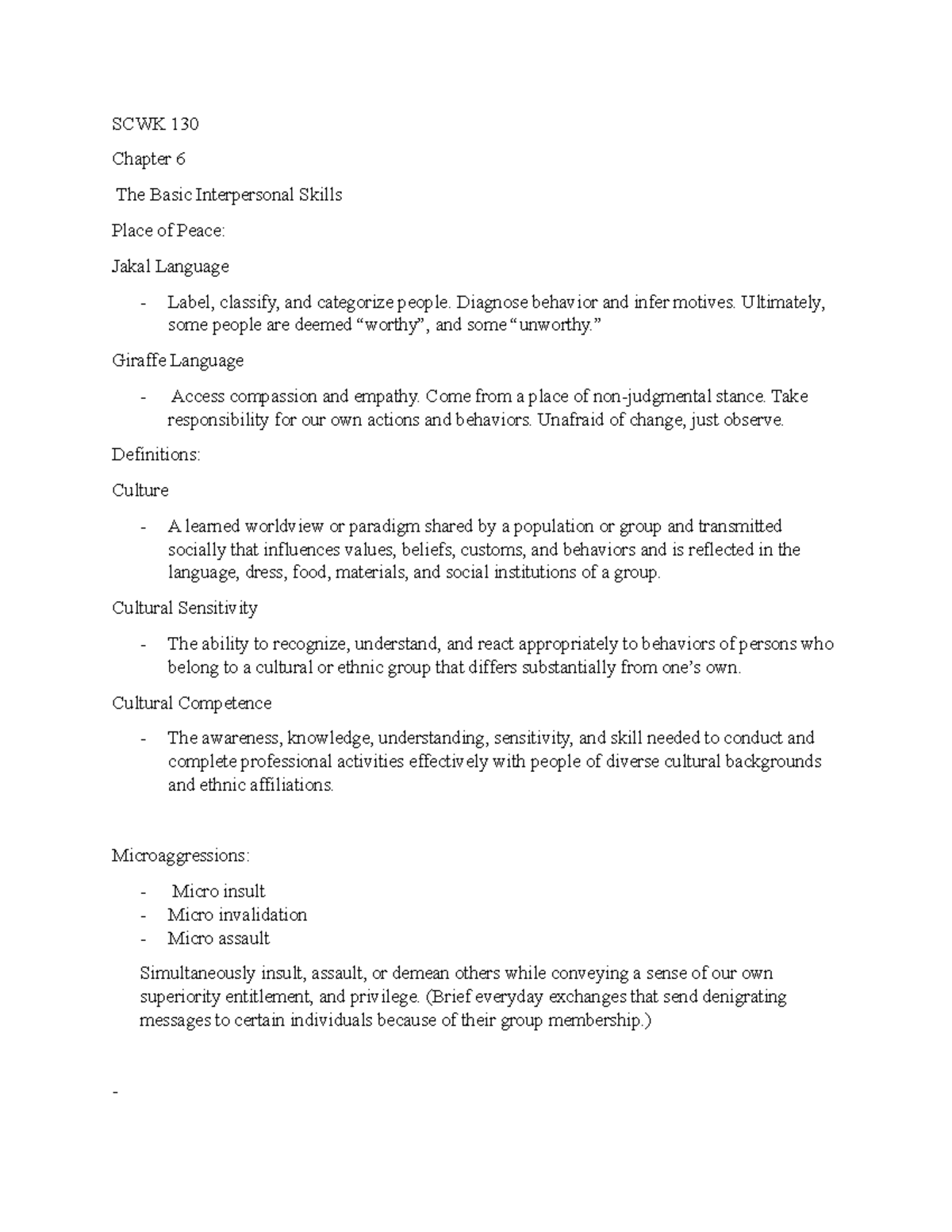 SCWK 130 Chapter 6 - SCWK 130 Chapter 6 The Basic Interpersonal Skills ...