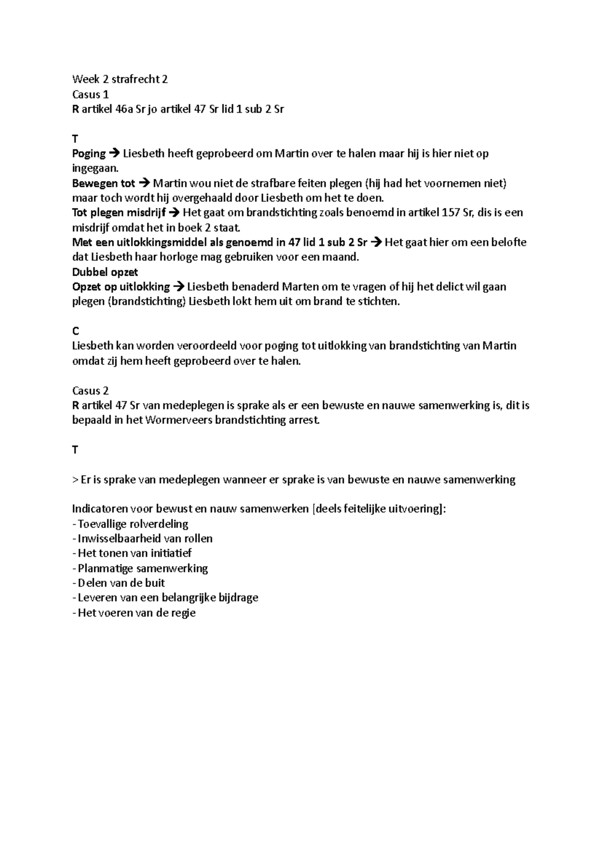 Lesweek Twee Huiswerk En Aantekeningen Lesweek 2 - Week 2 Strafrecht 2 ...