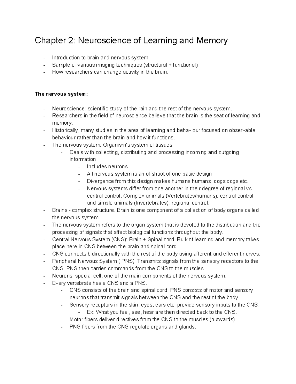 Lecture 2 notes - Chapter 2: Neuroscience of Learning and Memory ...