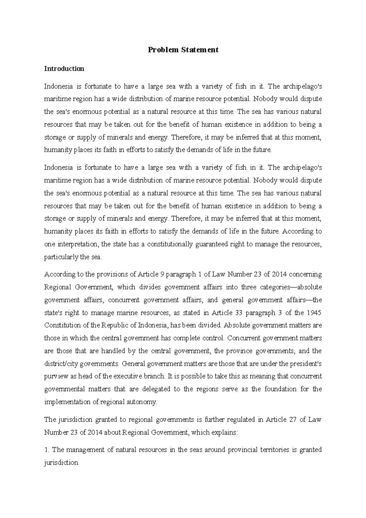 Journal Marine - Problem Statement Introduction Indonesia is fortunate ...