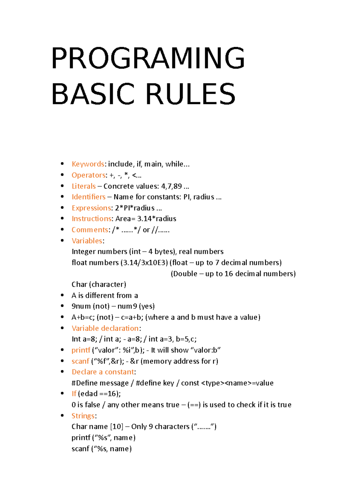 The basic rules to start programming at university - PROGRAMING BASIC ...