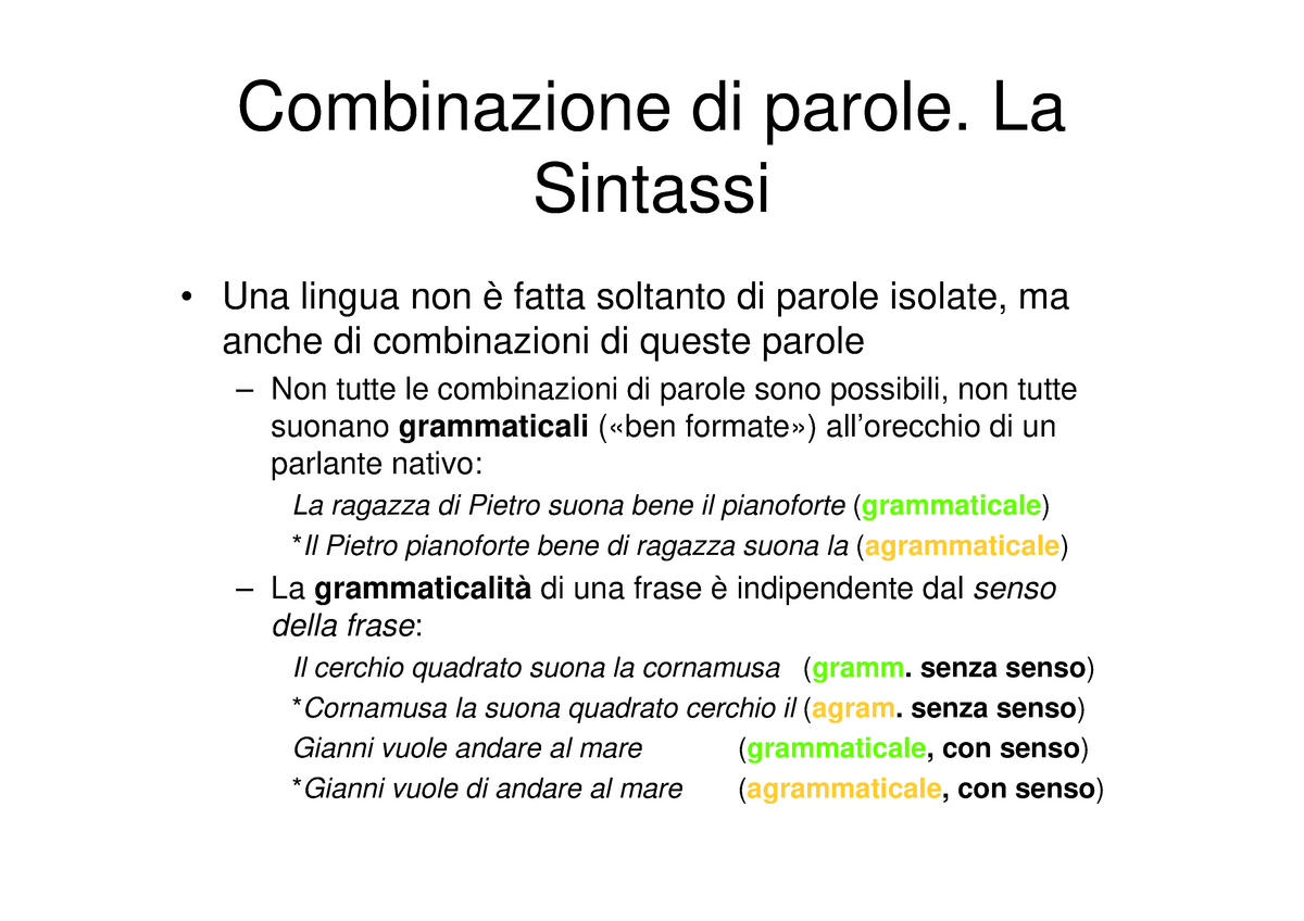 combinazione di parole linguistica generale unior studocu