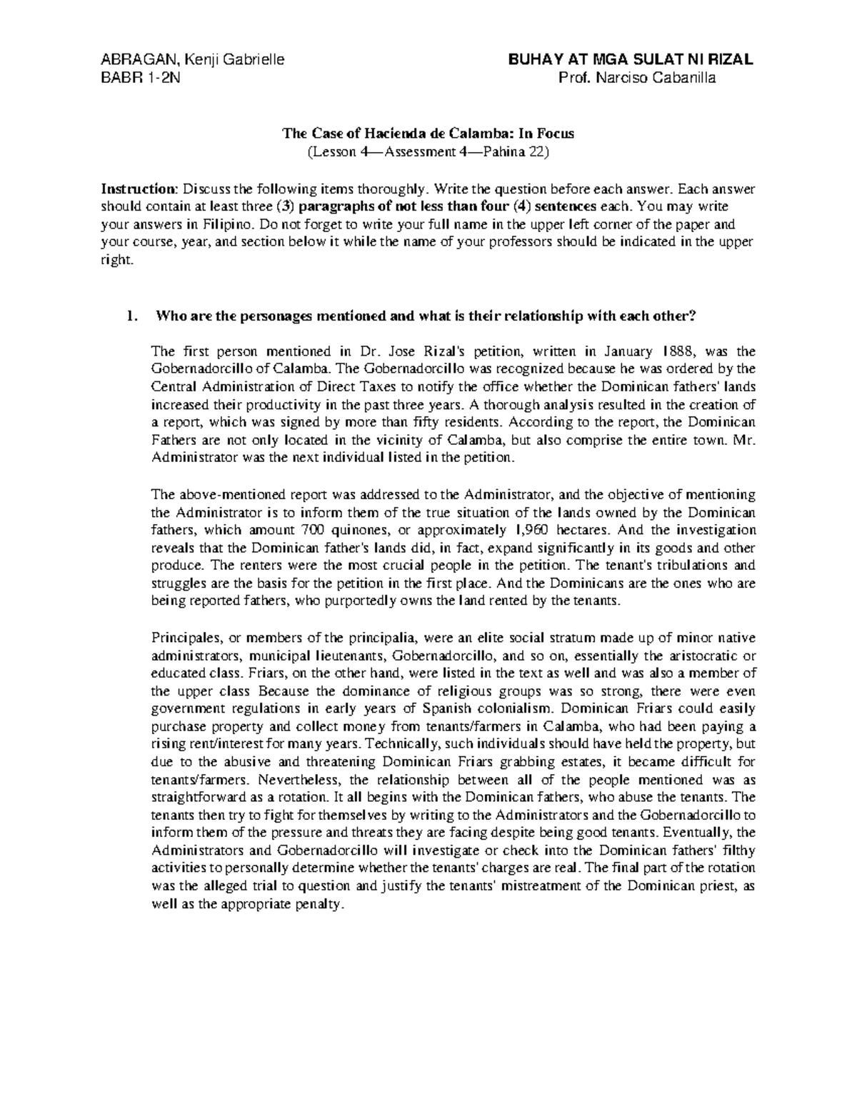 Abragan Assessment 4 BABR 1-2N (Pahina 22) - BABR 1-2N Prof. Narciso ...