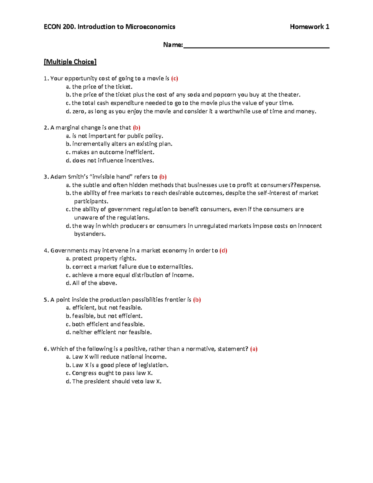 Homework 1 AK - ECON 200. Introduction to Microeconomics Homework 1 ...