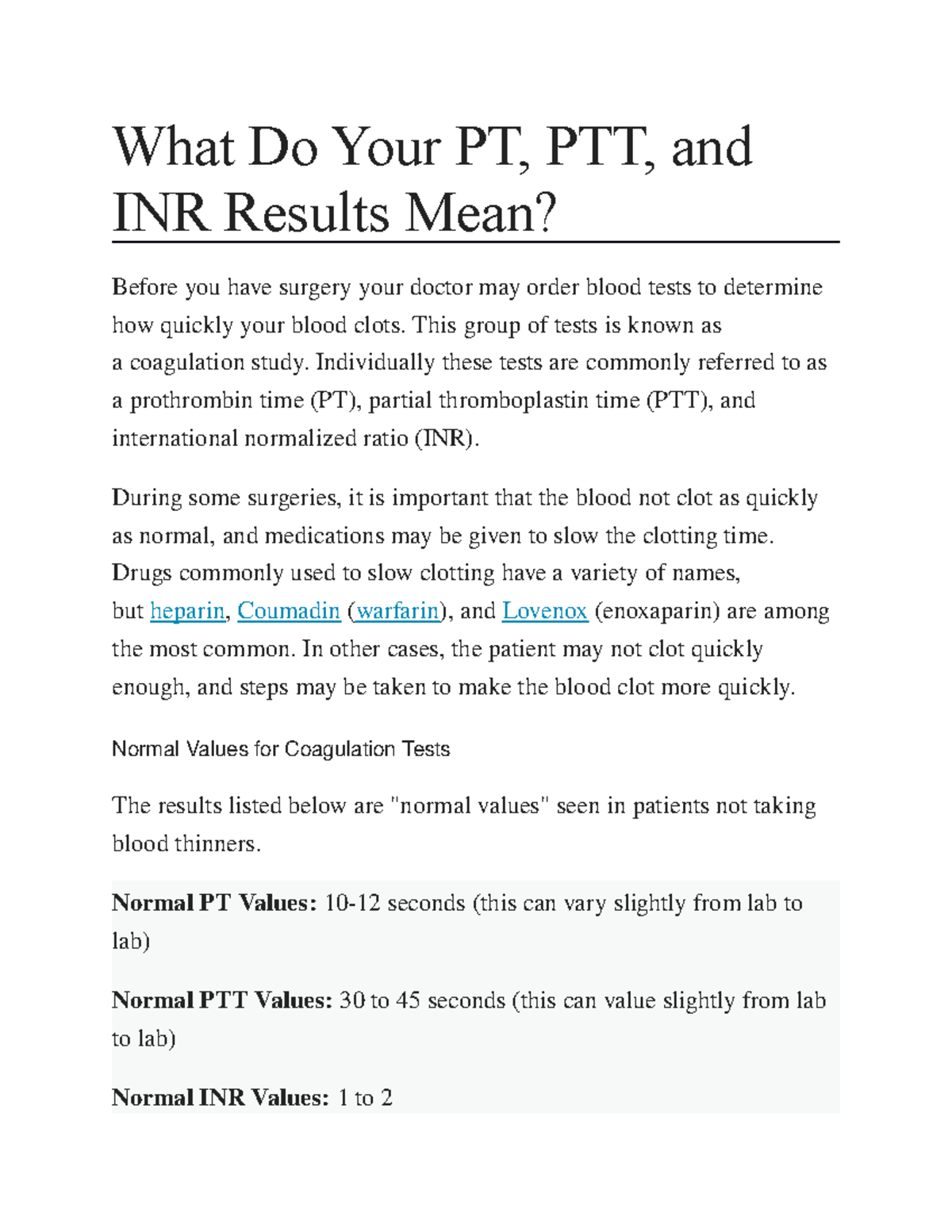 What Does A High Ptt Level Mean