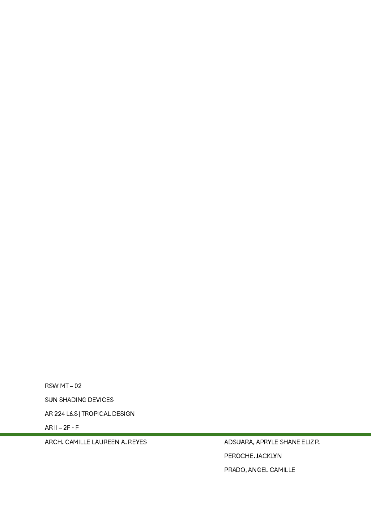 SUN- Shading Devices' - Summary Architecture - RSW MT – 02 SUN SHADING ...