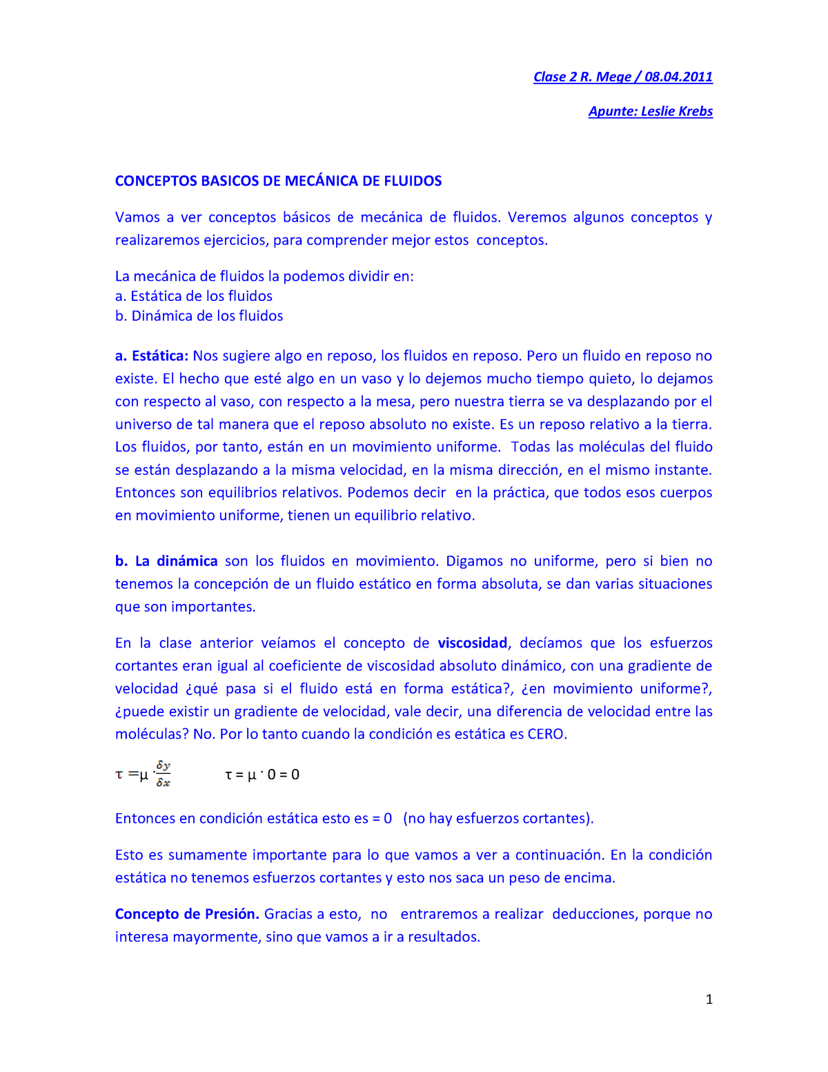 Clase 1. Conceptos Básicos De Mecánica De Fluidos 08.04 - Clase 2 R ...