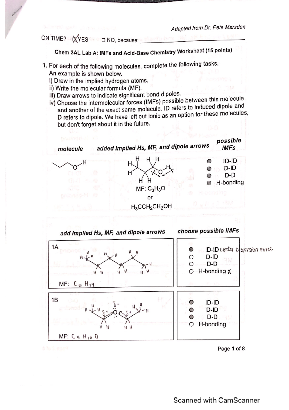 Ochem Lab One Acids And Bases Work Packet Adapted From Dr Pete Marsden On Time Yes No Ochem Lab One Acids And Bases Work Packet Adapted From Dr Pete Marsden On Time Yes No