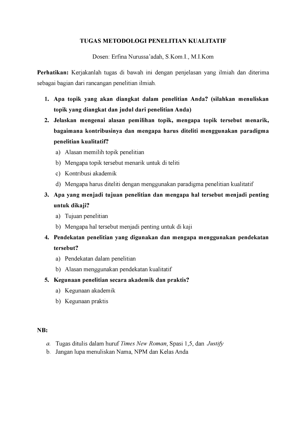 Soal Harian Tugas Metodologi Penelitian Kualitatif - TUGAS METODOLOGI ...