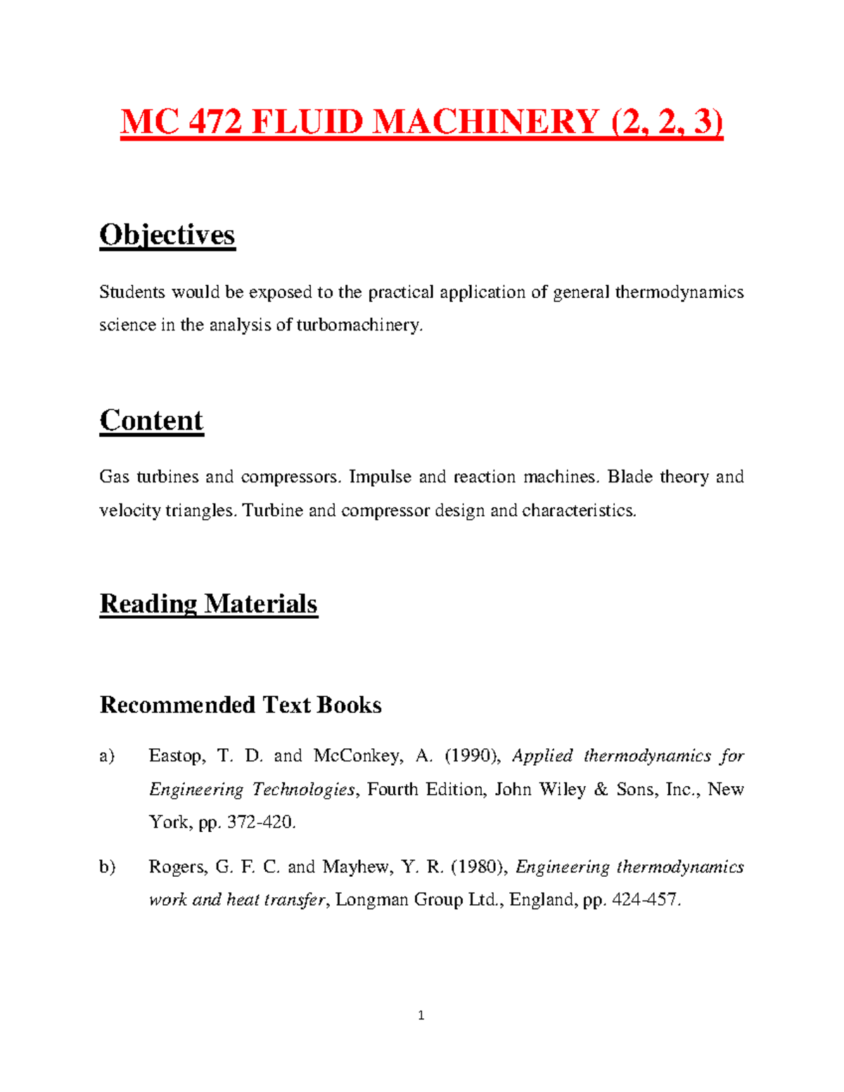 MC 472 20212022 Fluid Machines MC 472 FLUID MACHINERY (2, 2, 3