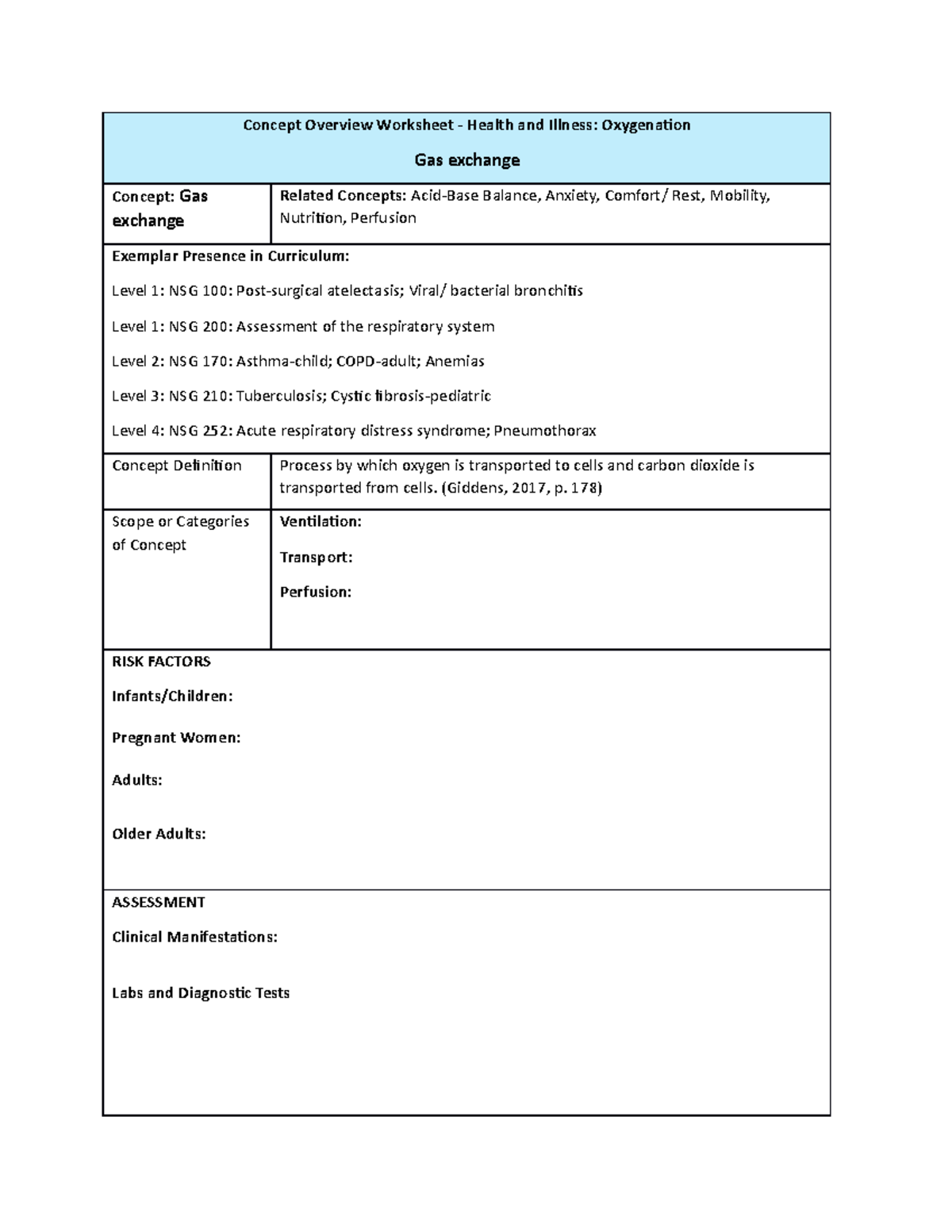 Concept Overview Worksheet - Gas Exchange - Concept Overview Worksheet ...