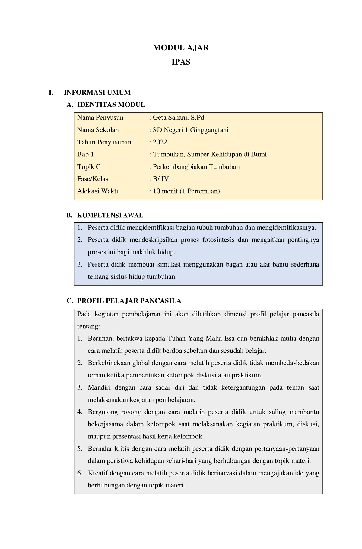 Modul Ajar Bagian-bagian Bunga - MODUL AJAR IPAS I. INFORMASI UMUM A ...