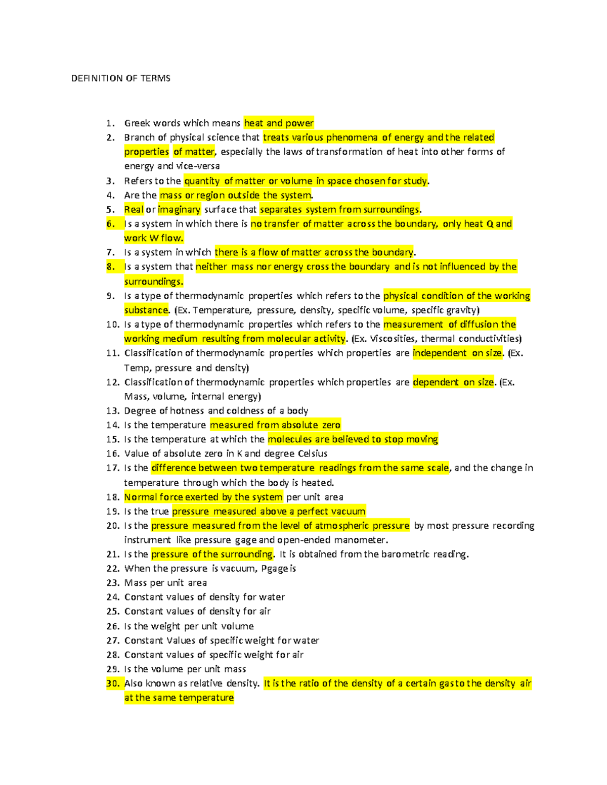 Definition OF Terms Thermo 1 DEFINITION OF TERMS Greek words which