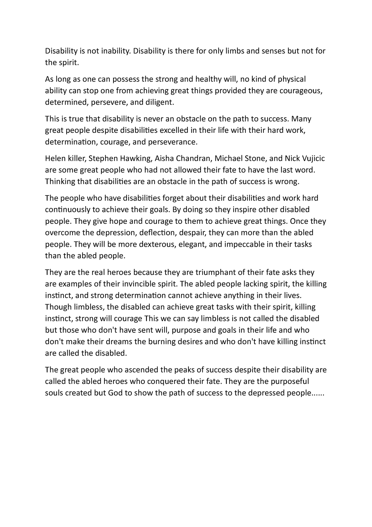 disability is not inability essay pdf