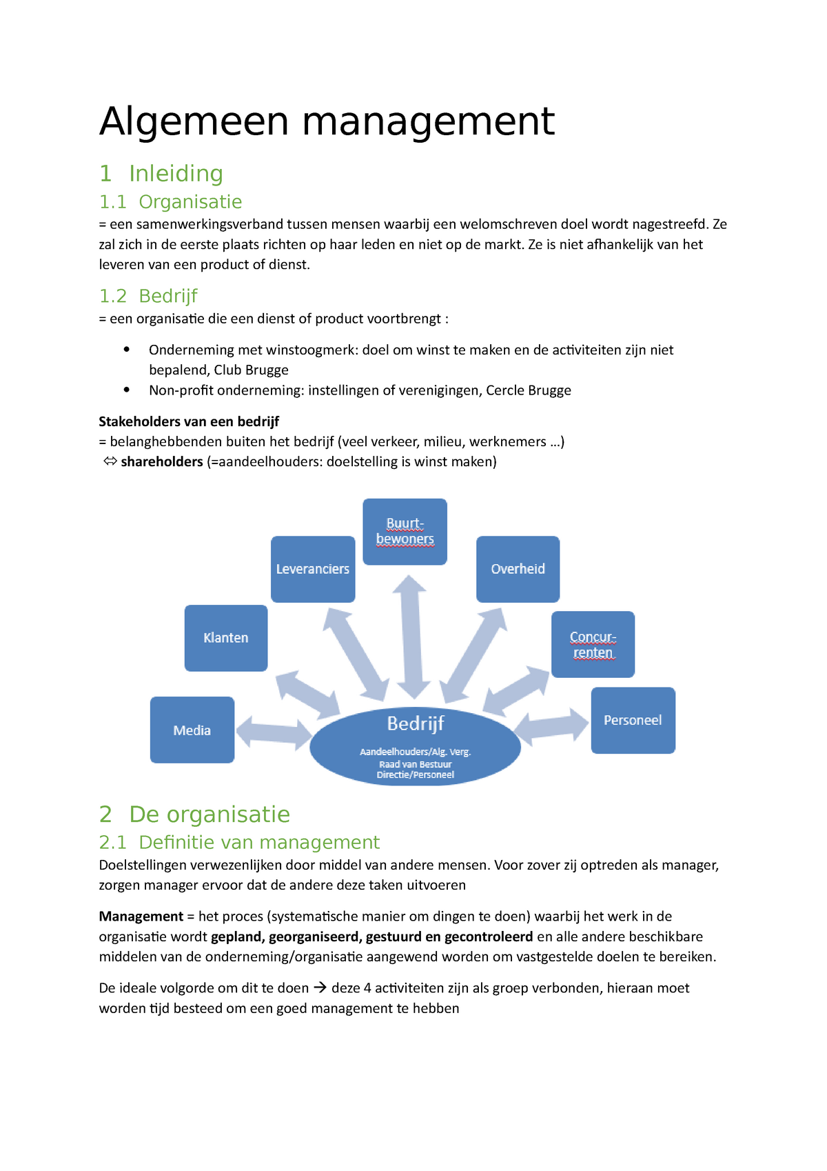 Samenvatting Management - Algemeen Management 1 Inleiding 1 Organisatie ...