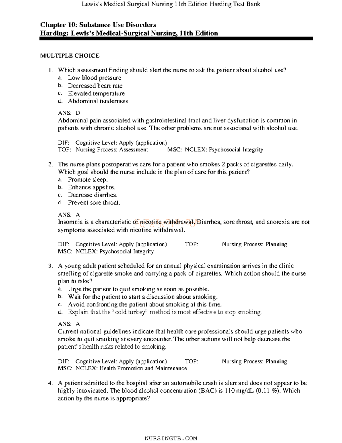 Chapter 10 - These are very helpful and useful for class - NURS318 ...