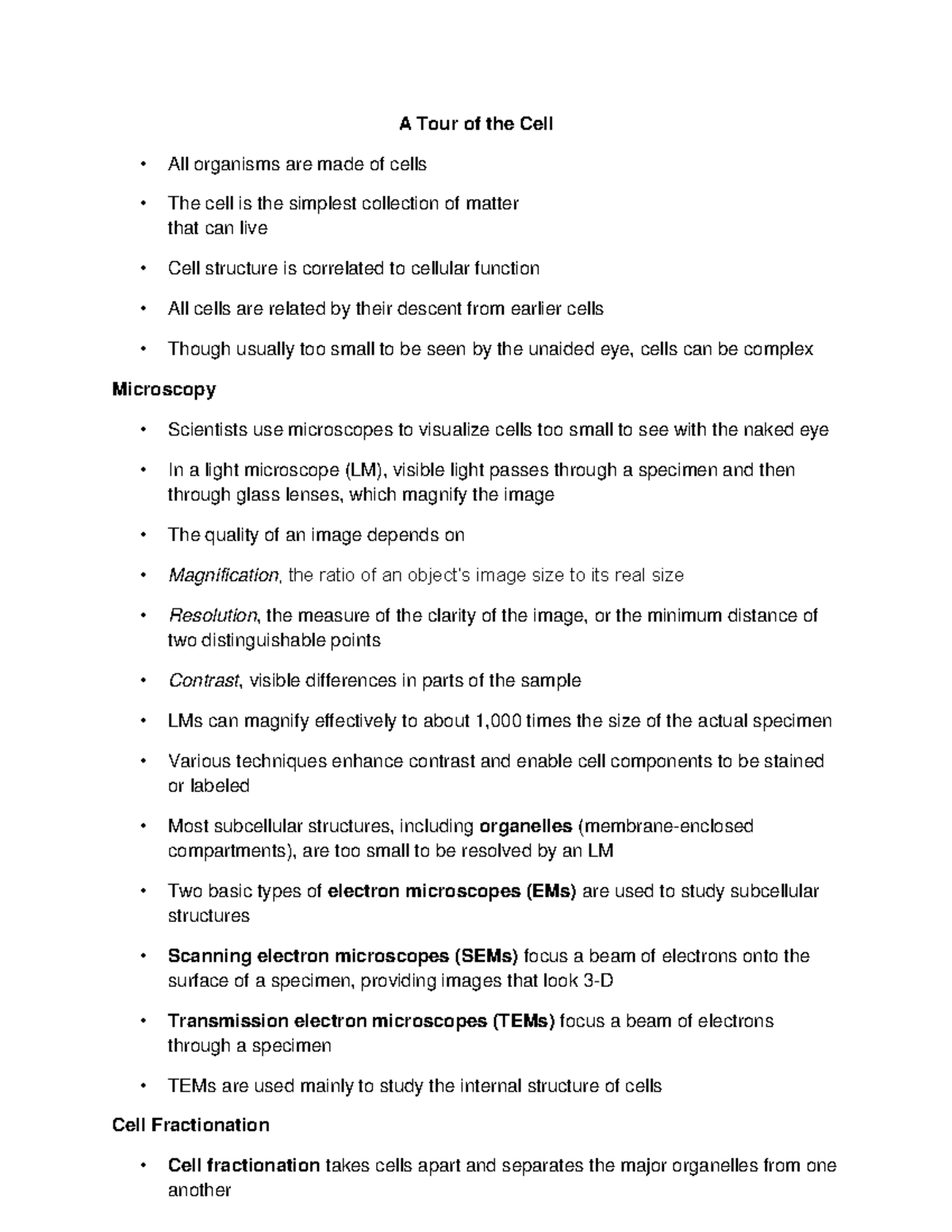A Tour of the Cell Bio 2000 lecture 4 - A Tour of the Cell All ...
