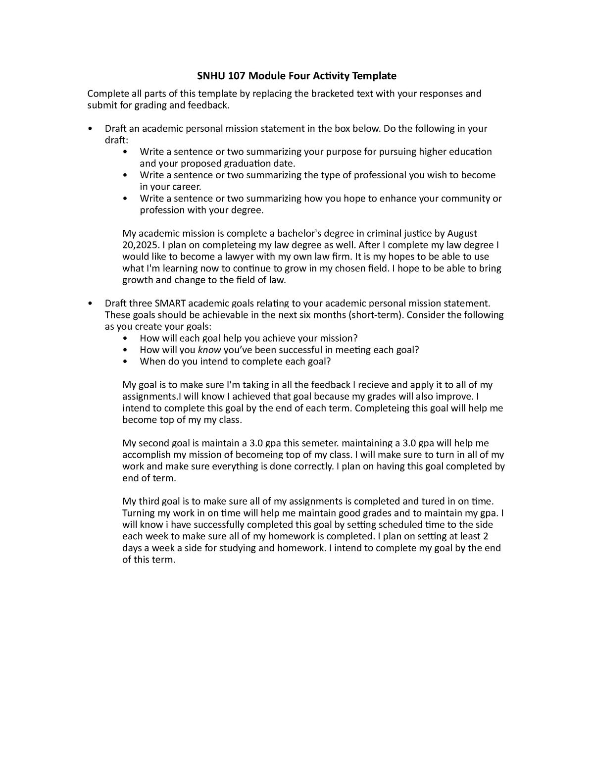 SNHU 107 assignment 2 N/a SNHU 107 Module Four Activity Template