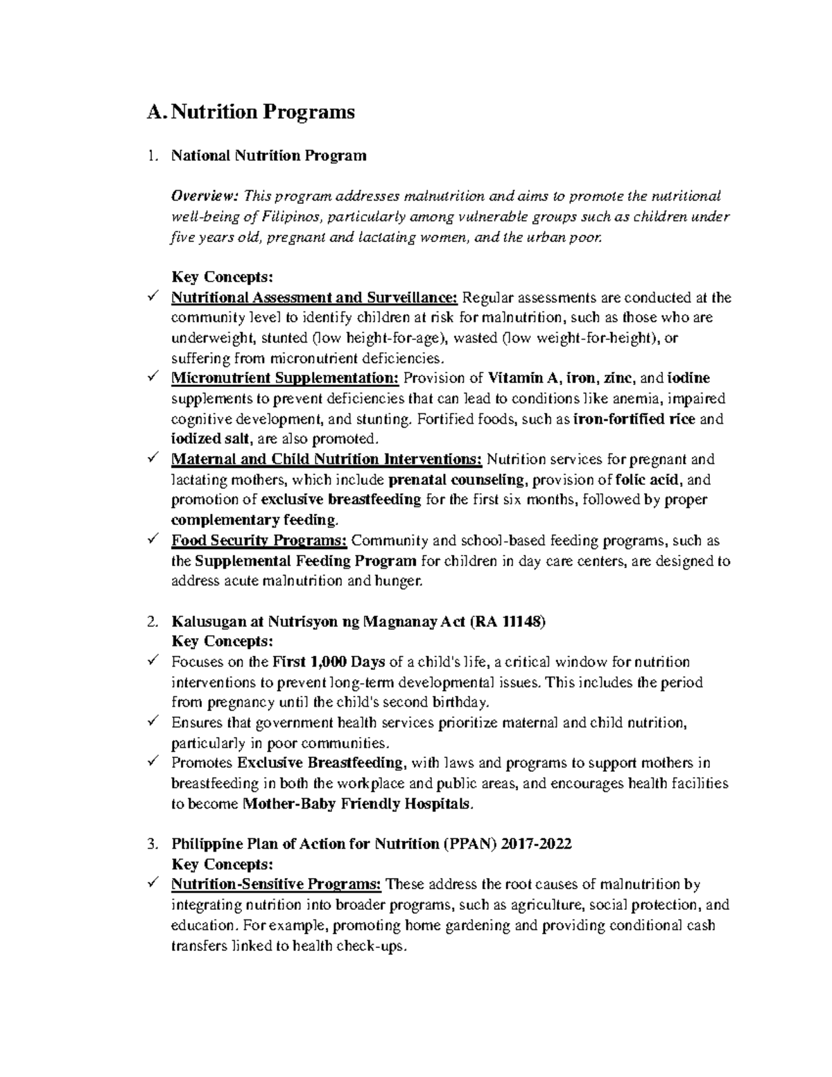 DOH Program aligns to Family Health - A. Nutrition Programs National ...