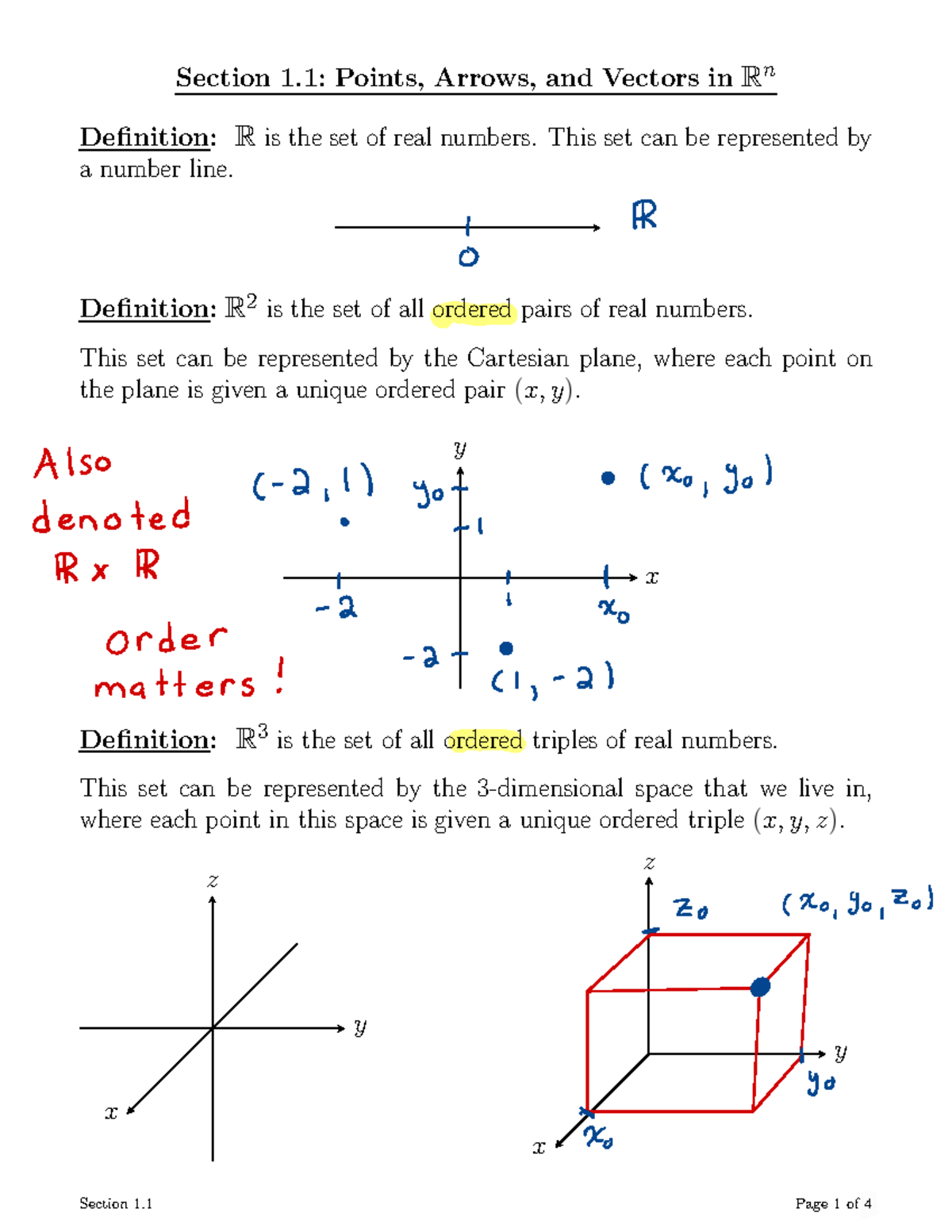 Section 1.1 Goody Copy - Lecture Notes - Section 1: Points, Arrows, and ...