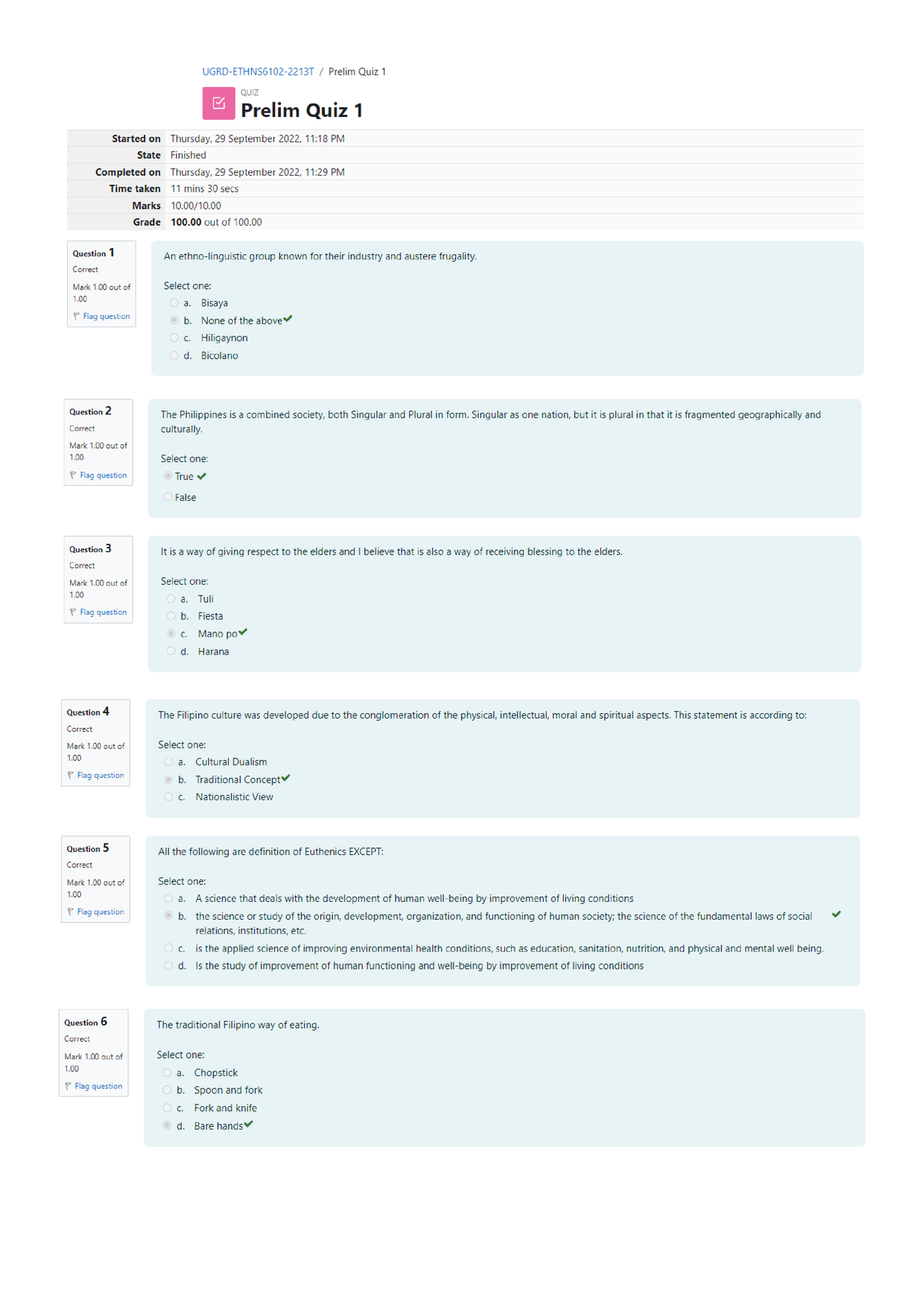 UGRD- Ethns 6102 Euthenics 2 - Prelim Quiz 1 - Software Engineering 1 ...