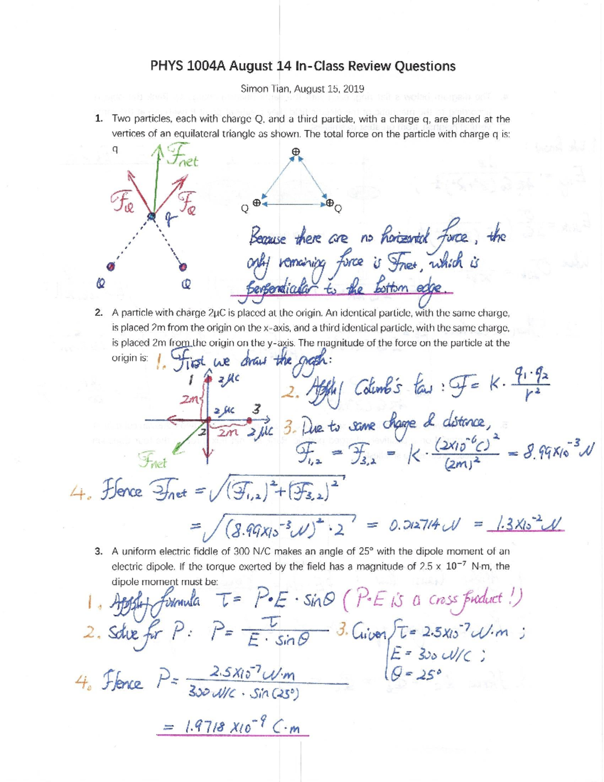 PHYS 1004A In Class Final Review Solution - Phys 1004 - Studocu