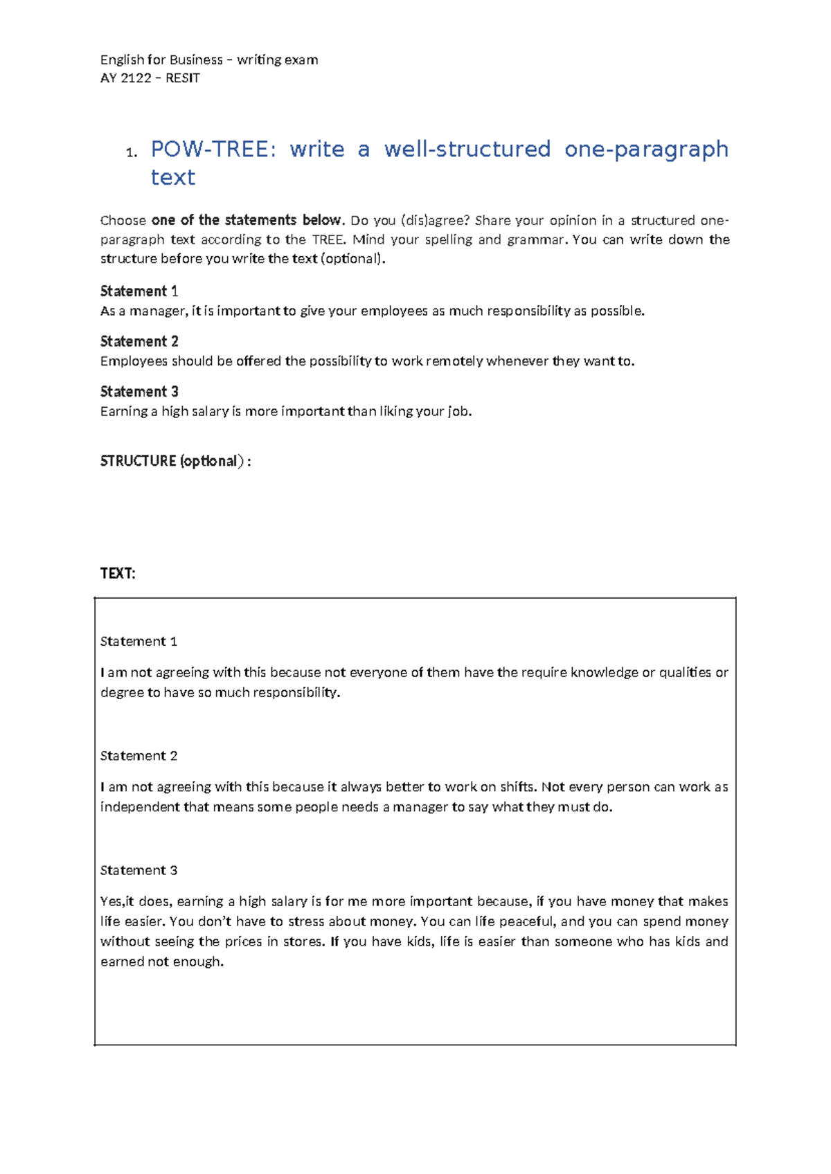 Resit English for Business - writing exam - English for Business ...