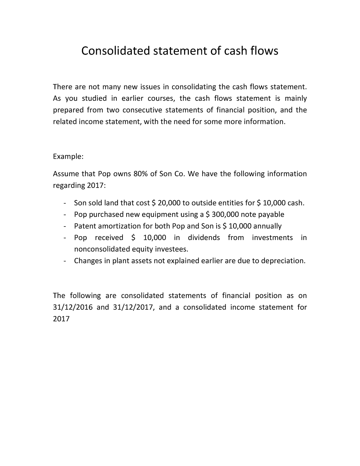 Advanced Accounting Consolidated Cash Flow Statement - Consolidated ...