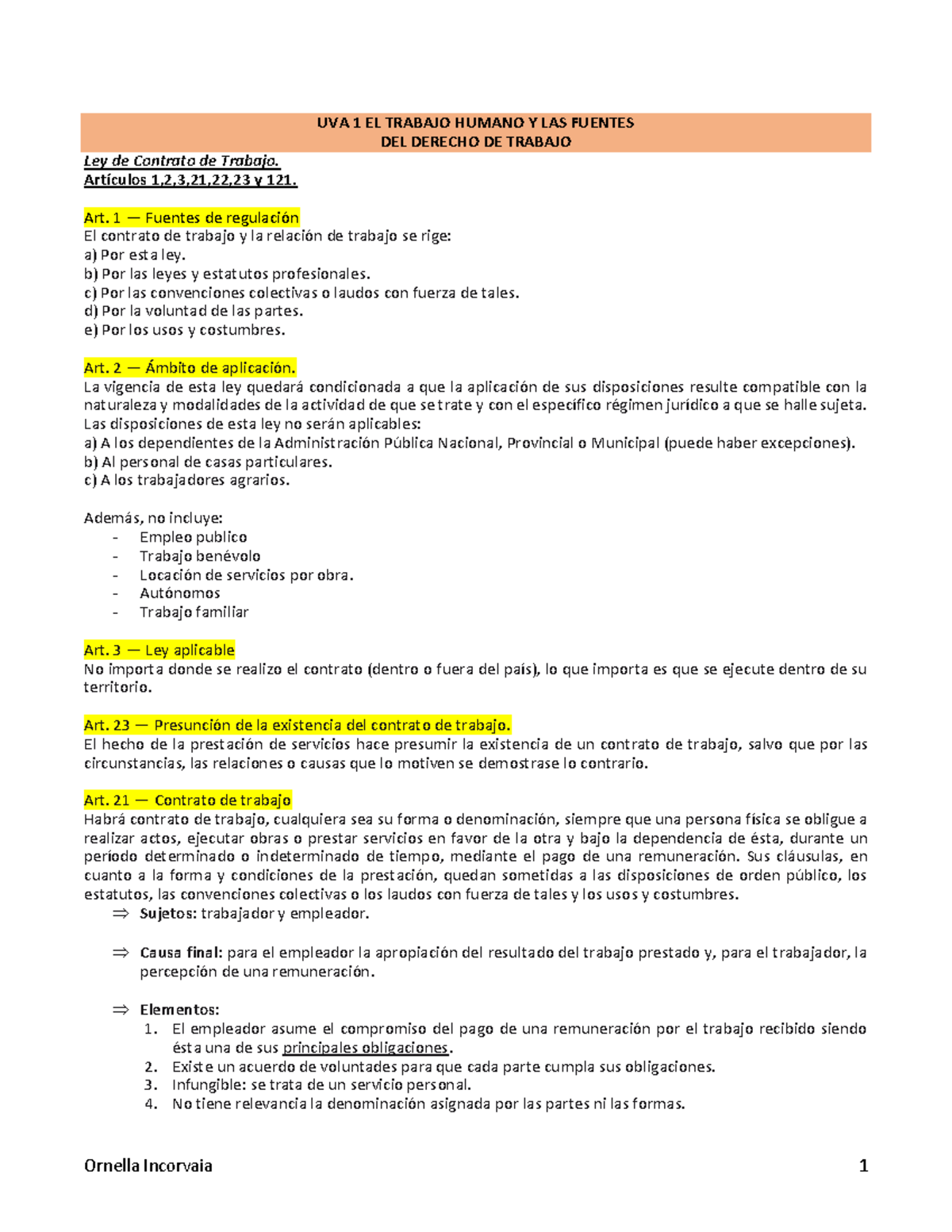 Final DE Derecho - UVA 1 EL TRABAJO HUMANO Y LAS FUENTES DEL DERECHO DE ...