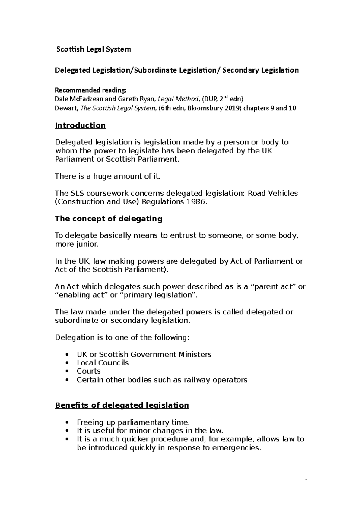 Handout 5 Delegated Legislation - Scottish Legal System Delegated ...