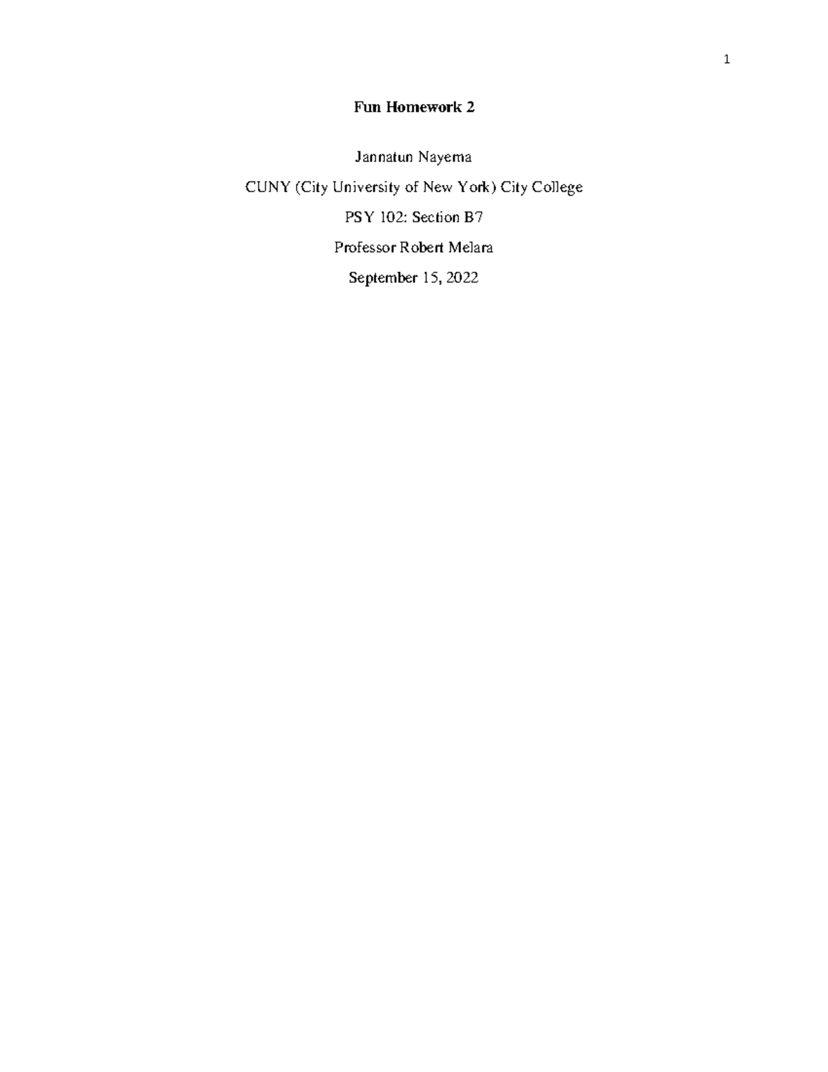 Jannatun Nayema - Fun Homework 2 - Fun Homework 2 Jannatun Nayema CUNY ...