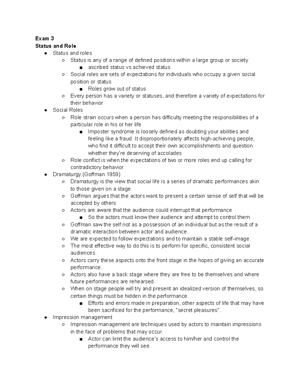 Social Construction of Difference Exam 3 Exam 3 Status and Role