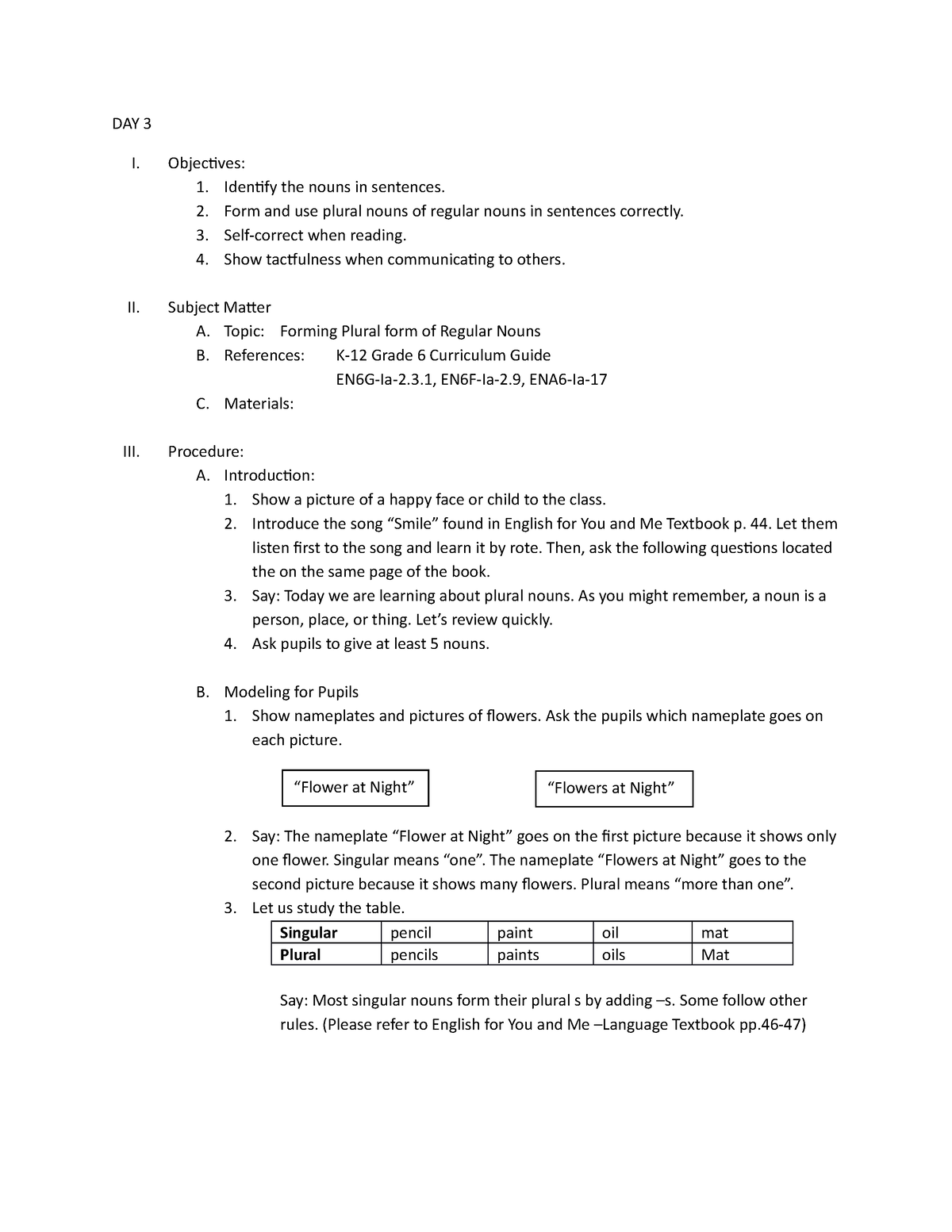 Day 3 This Is A Lesson Plan In English Grade 6 Lesson Plan Quarter 1 Day 3 Day 3 I 0784