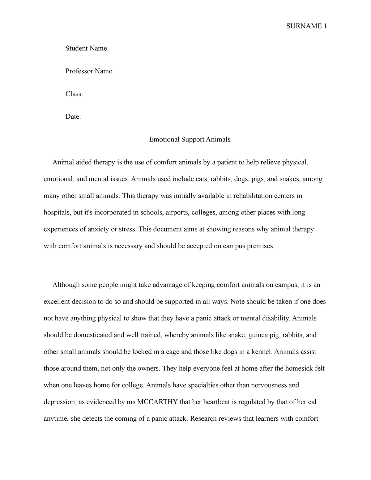 research paper on emotional support animals