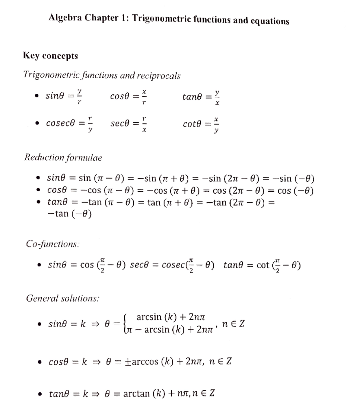 Algebra trigonometric functions and equations - Algebra Chapter 1 ...