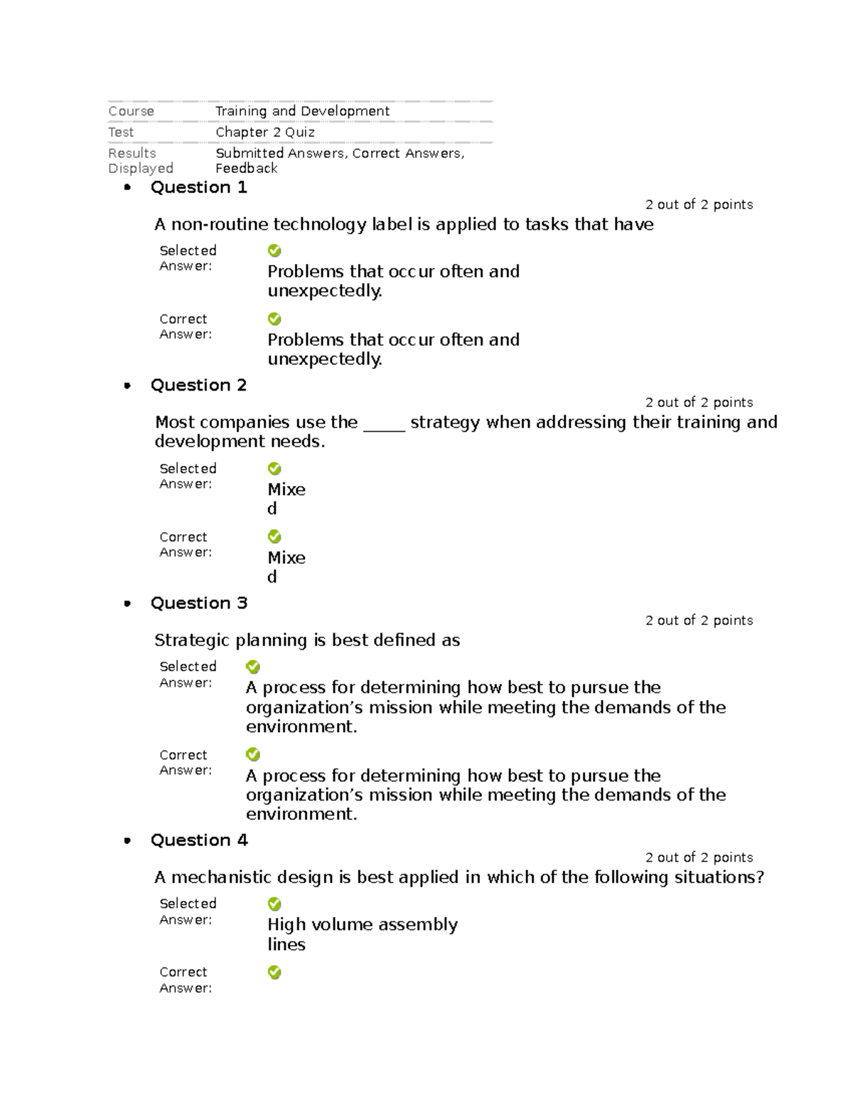 Training And Development Chapter 2 Quiz BUS407 - Course Training And ...