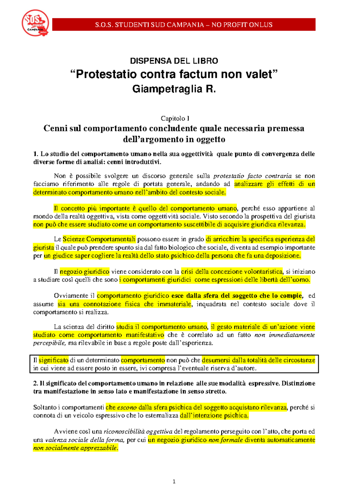 Giampetraglia Riassunti DISPENSA DEL LIBRO “Protestatio contra
