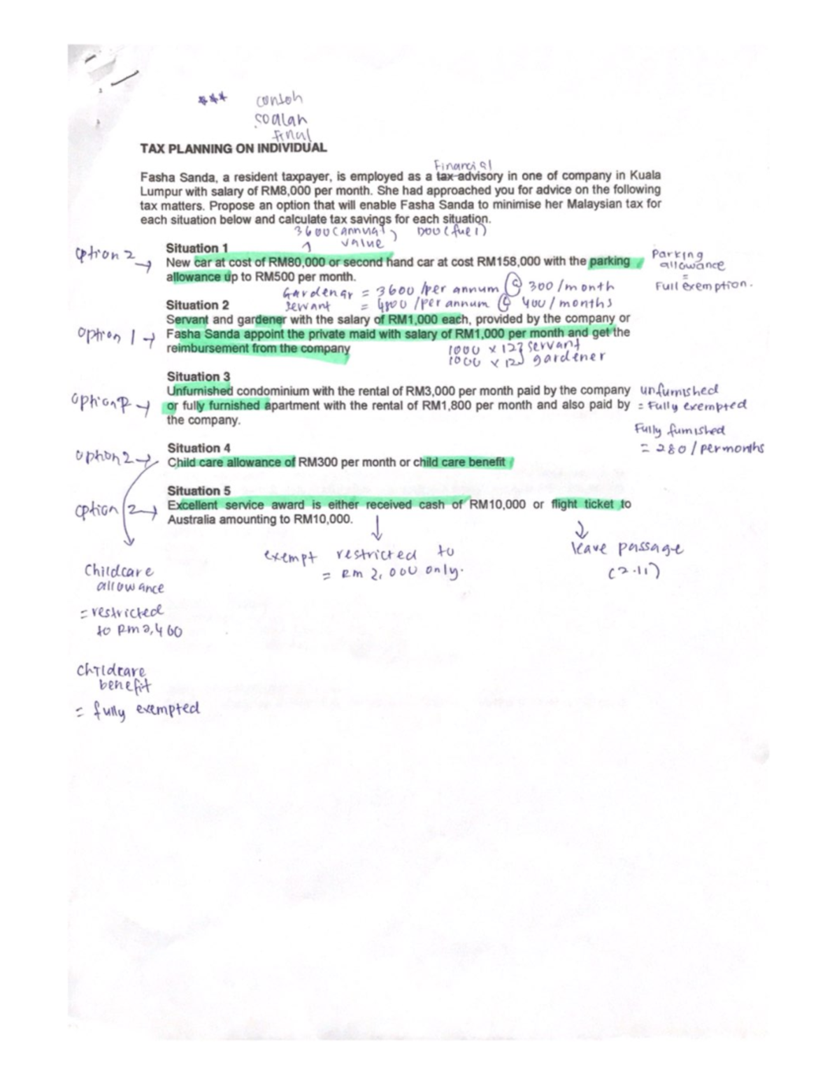 Individual Tax Planning Exercise - Adv. Taxation - Studocu