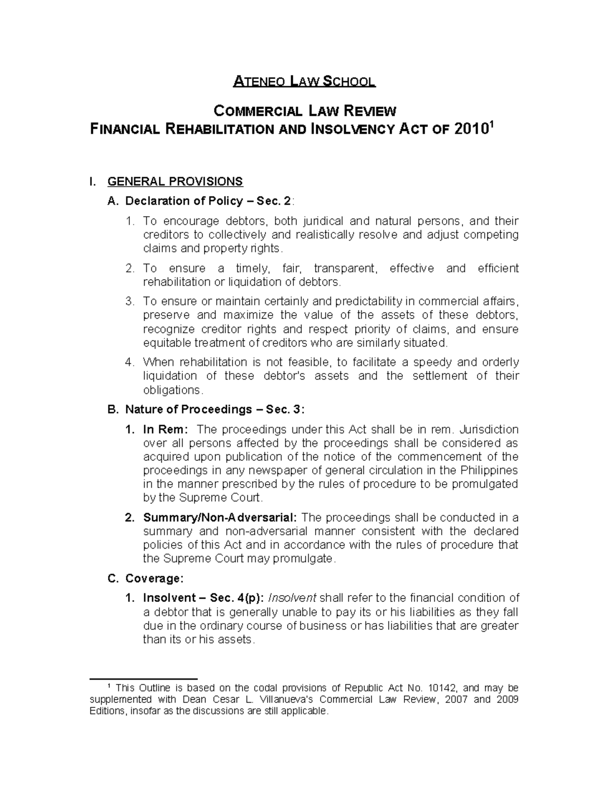 Fria-Reviewer-notes - ATENEO LAW SCHOOL COMMERCIAL LAW REVIEW FINANCIAL ...